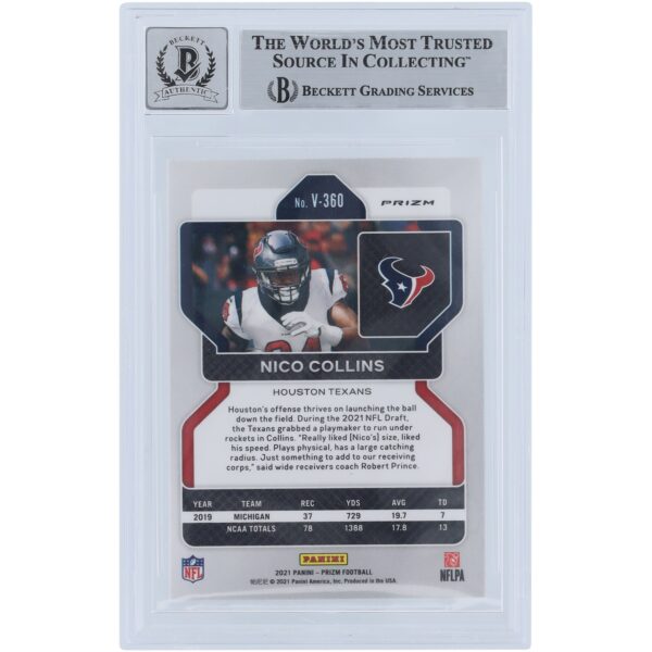 Nico Collins Houston Texans Autographed 2021 Panini Prizm Rookie Variations Silver #V-360 Beckett Fanatics Witnessed Authenticated 9/10 Rookie Card - Image 2