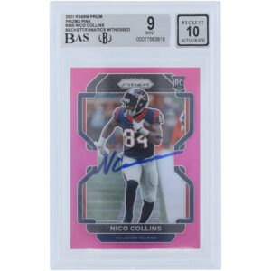 Nico Collins Houston Texans Autographed 2021 Panini Prizm Pink Prizm #360 Beckett Fanatics Witnessed Authenticated 9/10 Rookie Card