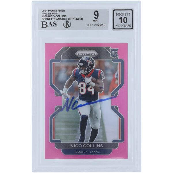 Nico Collins Houston Texans Autographed 2021 Panini Prizm Pink Prizm #360 Beckett Fanatics Witnessed Authenticated 9/10 Rookie Card
