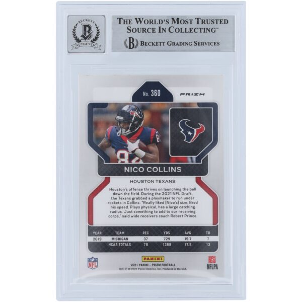 Nico Collins Houston Texans Autographed 2021 Panini Prizm Pink Prizm #360 Beckett Fanatics Witnessed Authenticated 9/10 Rookie Card - Image 2