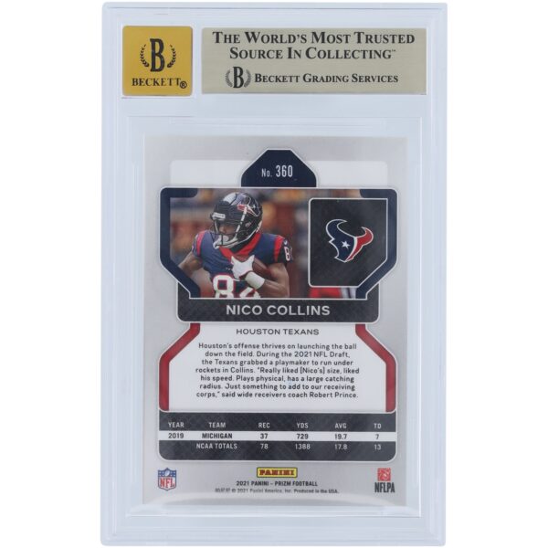 Nico Collins Houston Texans Autographed 2021 Panini Prizm #360 Beckett Fanatics Witnessed Authenticated 9.5/10 Rookie Card - Image 2