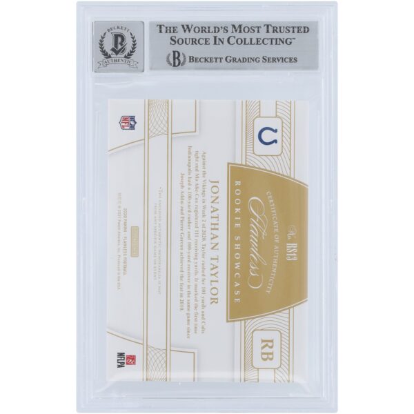 Jonathan Taylor Indianapolis Colts Autographed 2020 Panini Flawless Ruby Rookie Showcase Materials 4 Color Quad Relic #RS13 #10/15 Beckett Fanatics Witnessed Authenticated 9/10 Rookie Card - Image 2