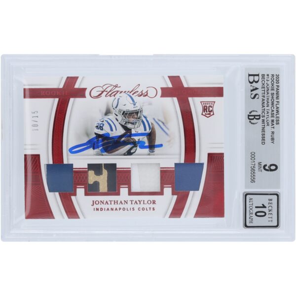 Jonathan Taylor Indianapolis Colts Autographed 2020 Panini Flawless Ruby Rookie Showcase Materials 4 Color Quad Relic #RS13 #10/15 Beckett Fanatics Witnessed Authenticated 9/10 Rookie Card - Image 3