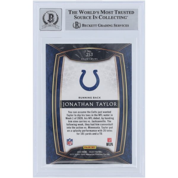 Jonathan Taylor Indianapolis Colts Autographed 2020 Panini Select #253 Beckett Fanatics Witnessed Authenticated 9/10 Rookie Card - Image 2