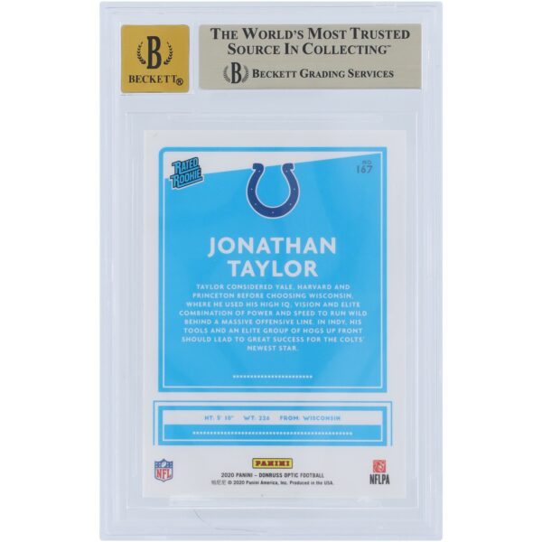 Jonathan Taylor Indianapolis Colts Autographed 2020 Panini Donruss Optic #167 Beckett Fanatics Witnessed Authenticated 9.5/10 Rookie Card - Image 2
