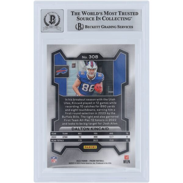 Dalton Kincaid Buffalo Bills Autographed 2023 Panini Prizm #308 Beckett Fanatics Witnessed Authenticated 9/10 Rookie Card - Image 2