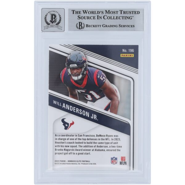 Will Anderson Jr. Houston Texans Autographed 2023 Panini Donruss Elite Pink #196 Beckett Fanatics Witnessed Authenticated 9/10 Rookie Card - Image 2