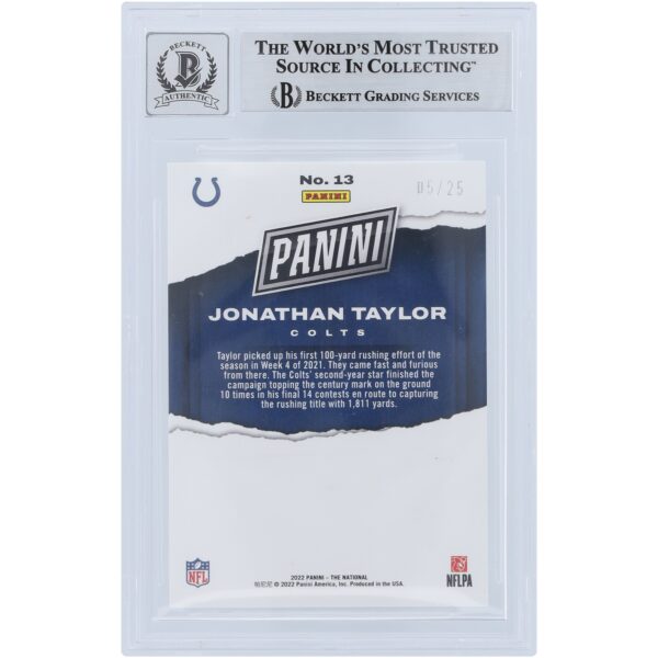 Jonathan Taylor Indianapolis Colts Autographed 2022 Panini National Convention Purple #13 #/25 Beckett Fanatics Witnessed Authenticated 10 Card - Image 2