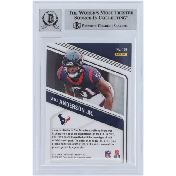 Will Anderson Jr. Houston Texans Autographed 2023 Panini Donruss Elite Aspirations Stars #196 #/299 Beckett Fanatics Witnessed Authenticated 10 Rookie Card - Image 2