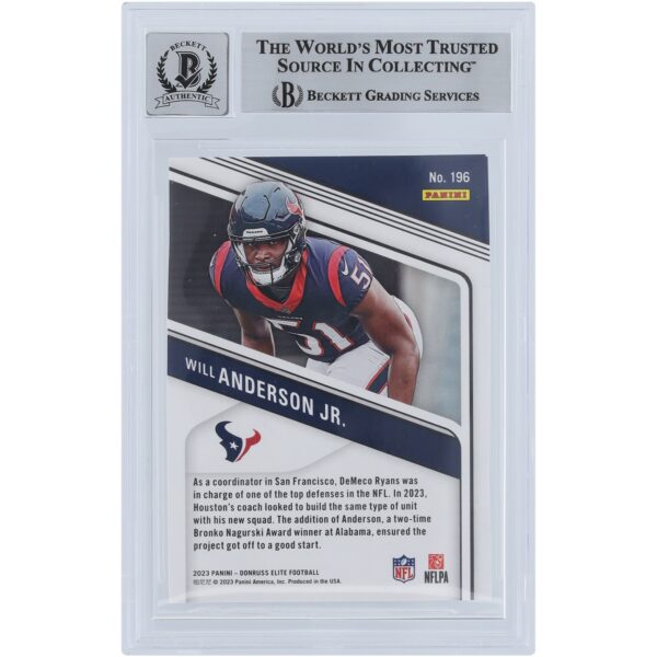 Will Anderson Jr. Houston Texans Autographed 2023 Panini Donruss Elite Orange #196 #/399 Beckett Fanatics Witnessed Authenticated 10 Rookie Card - Image 2
