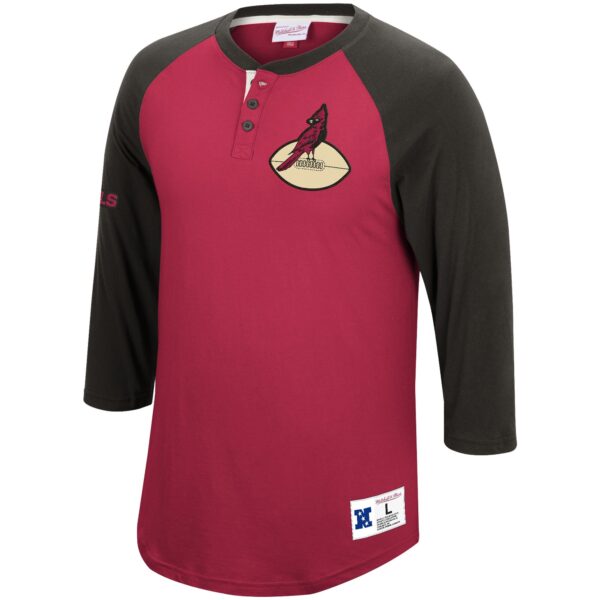 Men's Mitchell & Ness Cardinal Arizona Cardinals Historic Logo Ultimate Play Henley 3/4-Sleeve Raglan T-Shirt - Image 2