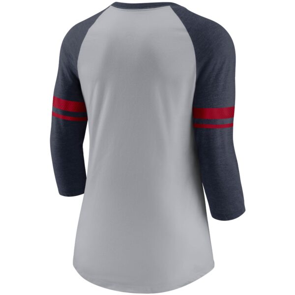 Women's Nike Heathered Gray/Navy Houston Texans Stripe Mesh Nickname Tri-Blend 3/4-Sleeve T-Shirt - Image 3