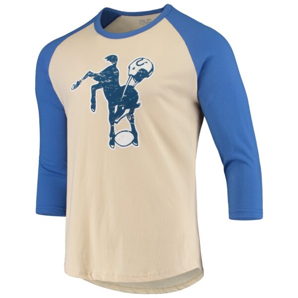 Men's Majestic Threads Cream/Royal Indianapolis Colts Gridiron Classics Raglan 3/4-Sleeve T-Shirt - Image 2