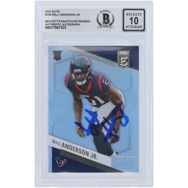 Will Anderson Jr. Houston Texans Autographed 2023 Panini Donruss Elite #196 #/999 Beckett Fanatics Witnessed Authenticated 10 Rookie Card