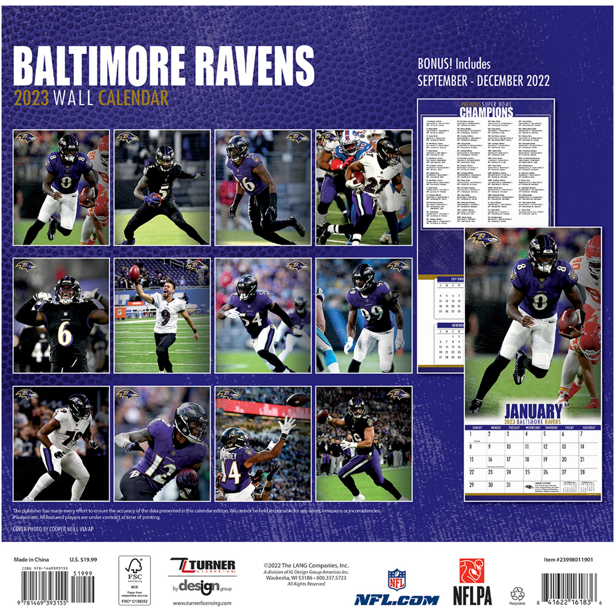 Baltimore Ravens 2023 Wall Calendar - 12 x 12 Inch - Image 2