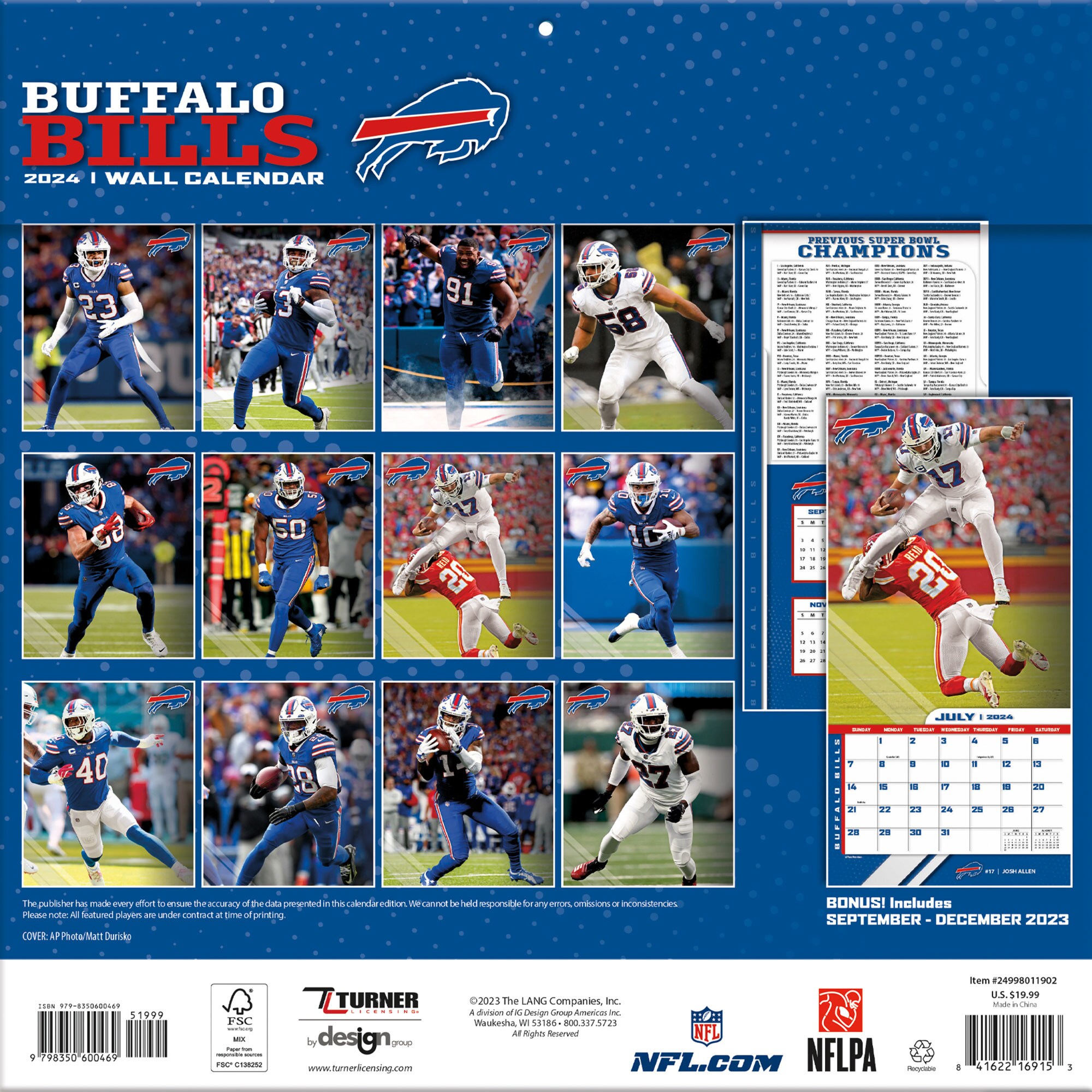Buffalo Bills 2024 Wall Calendar - 12 x 12 Inch - Image 2