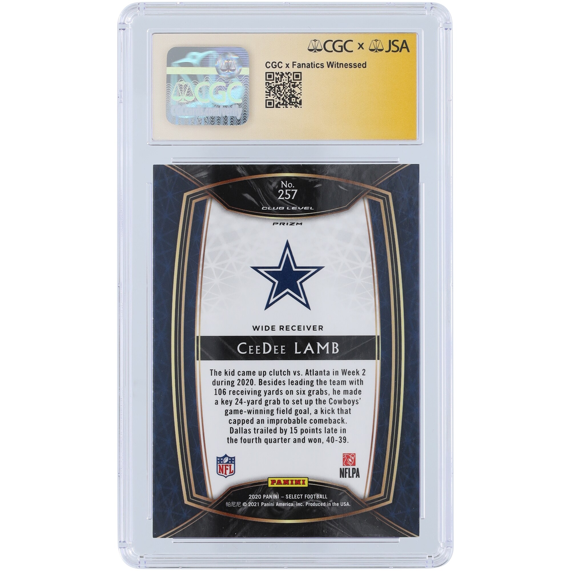 CeeDee Lamb Dallas Cowboys Autographed 2020 Panini Select Silver #257 CGC Fanatics Witnessed Authenticated Rookie Card - Image 2