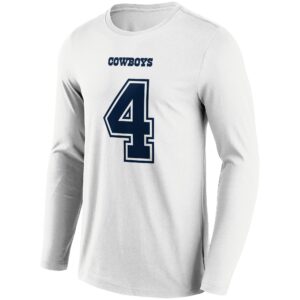 Dallas Cowboys Road Name & Number Long Sleeve T-Shirt - Dak Prescott - Mens