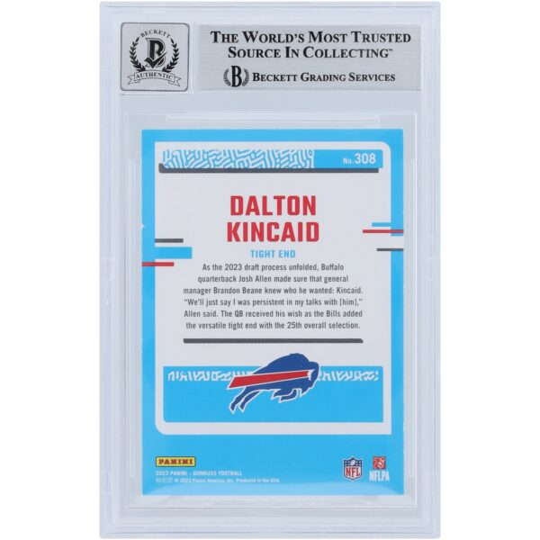 Dalton Kincaid Buffalo Bills Autographed 2023 Panini Donruss #308 Beckett Fanatics Witnessed Authenticated 10 Rookie Card - Image 2