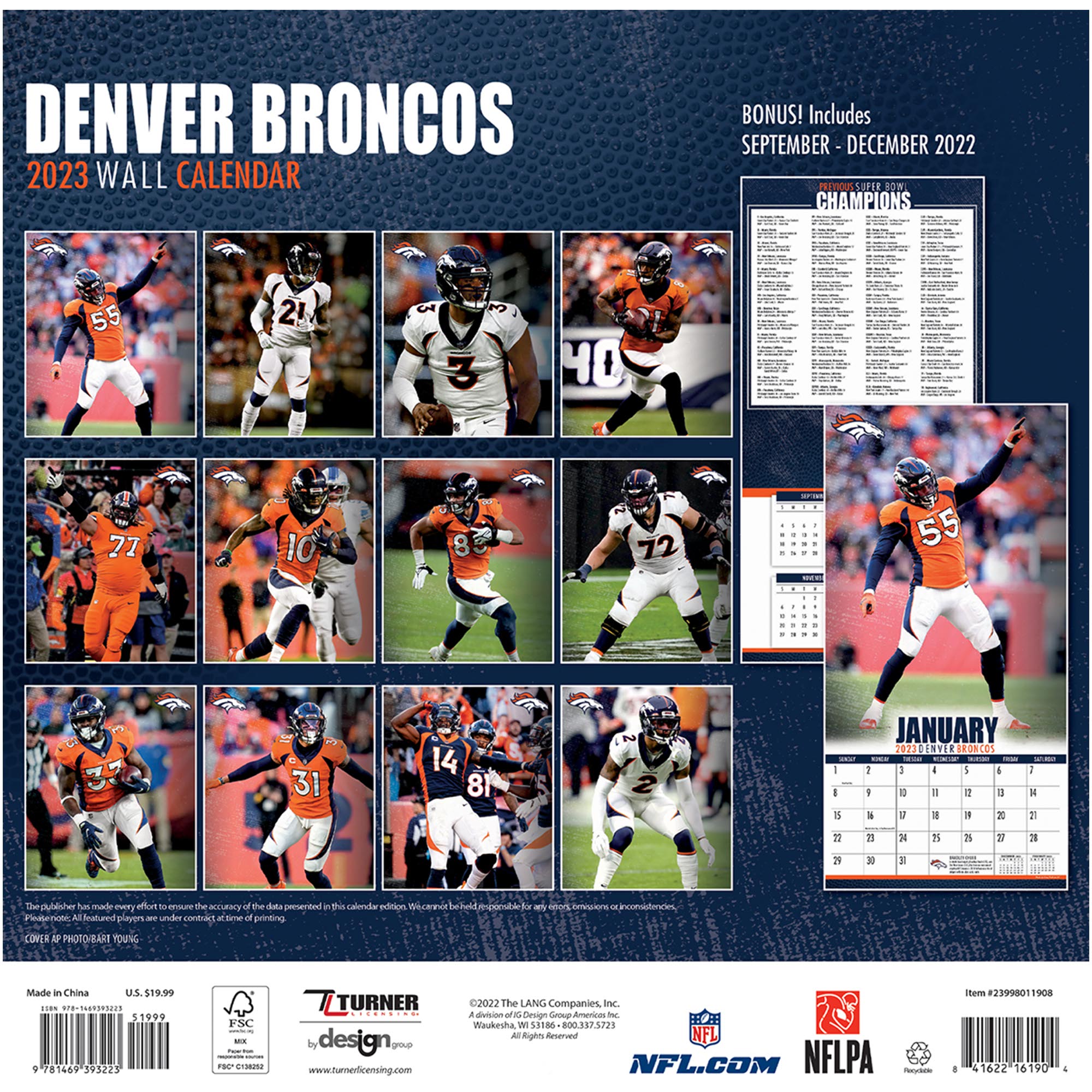 Denver Broncos 2023 Wall Calendar - 12 x 12 Inch - Image 2