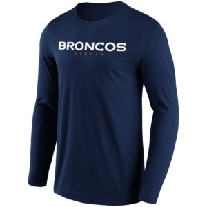 Denver Broncos Alternate Colour Wordmark Long Sleeve T-Shirt - Mens
