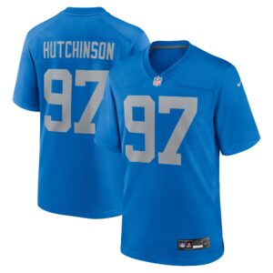 Detroit Lions Nike Alternate Game Jersey Throwback - Blue - Aidan Hutchinson - Mens