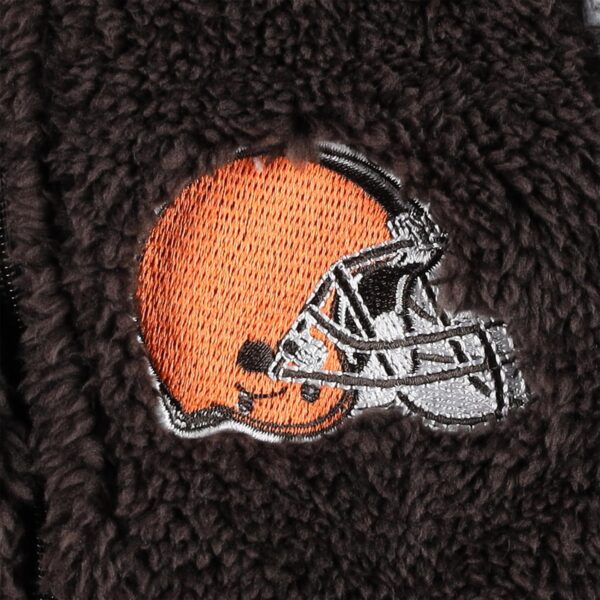 Newborn & Infant Brown/Gray Cleveland Browns Game Nap Teddy Fleece Bunting Full-Zip Sleeper - Image 2