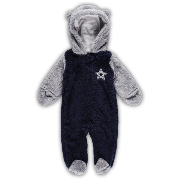 Newborn & Infant Navy/Gray Dallas Cowboys Game Nap Teddy Fleece Bunting Full-Zip Sleeper - Image 2