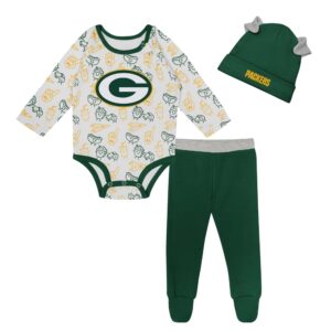 Green Bay Packers Little Camp 3 Piece Creeper, Pant & Hat - Newborn