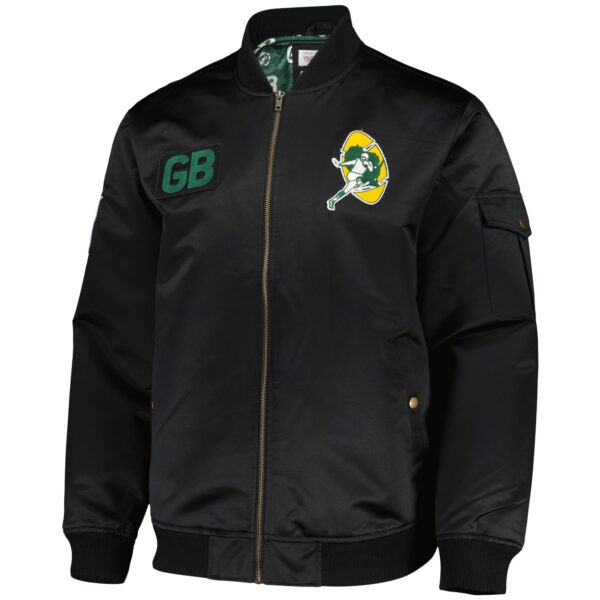Green Bay Packers Mitchell & Ness Team Leader Satin Bomber Jacket - Mens - Image 2