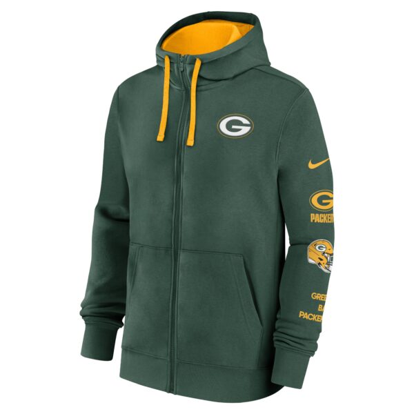 Green Bay Packers Nike Cotton Full-Zip Fleece Hoodie - Mens - Image 2
