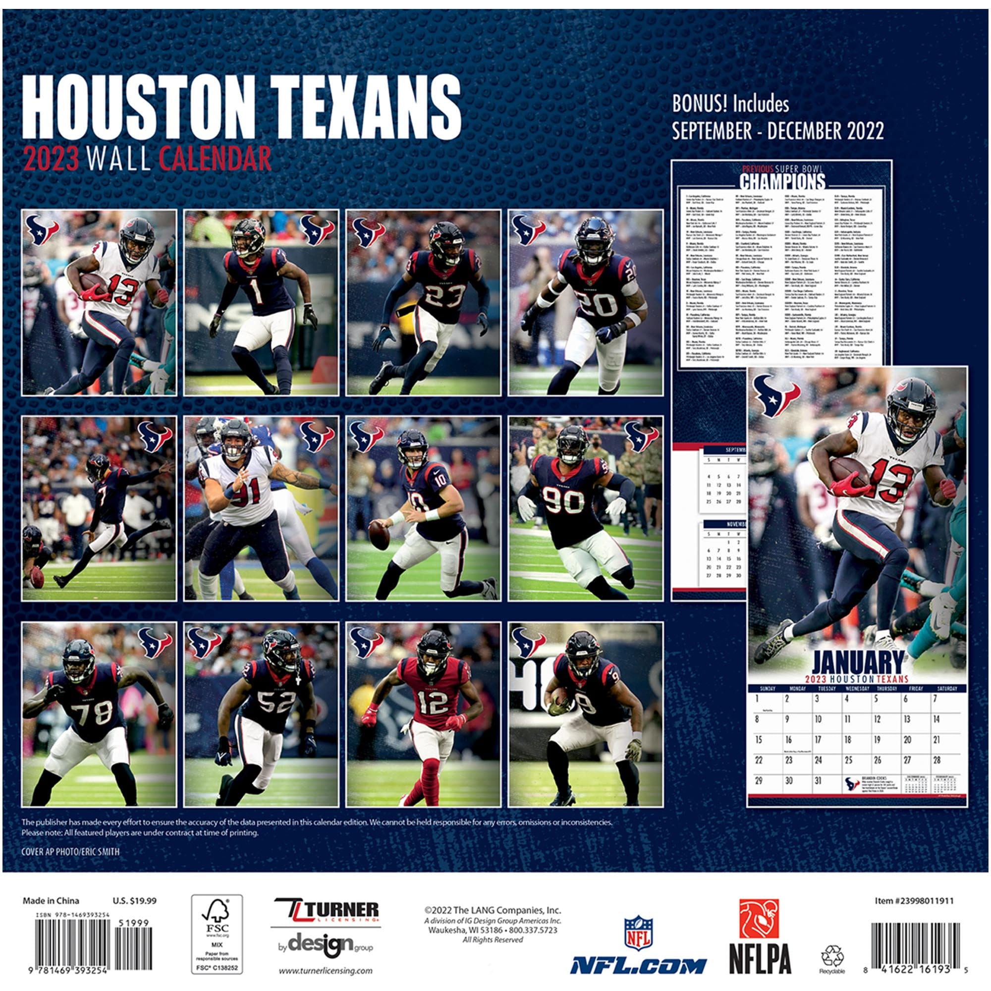 Houston Texans 2023 Wall Calendar - 12 x 12 Inch - Image 2