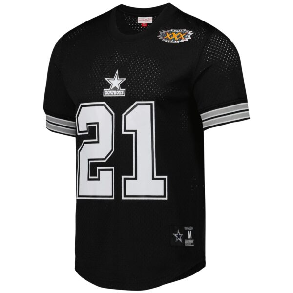 Men's Mitchell & Ness Deion Sanders Black Dallas Cowboys Retired Player Name & Number Mesh Crew Neck Top - Image 2