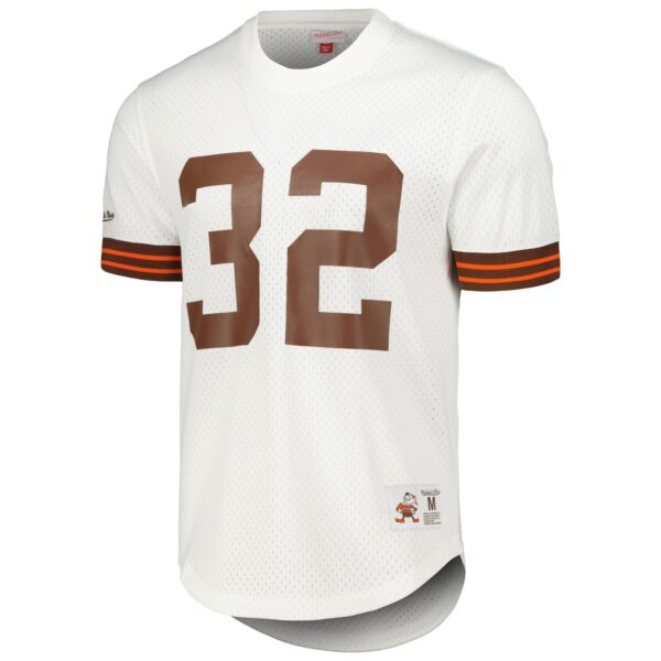 Men's Mitchell & Ness Jim Brown White Cleveland Browns Retired Player Name & Number Mesh Top - Image 2