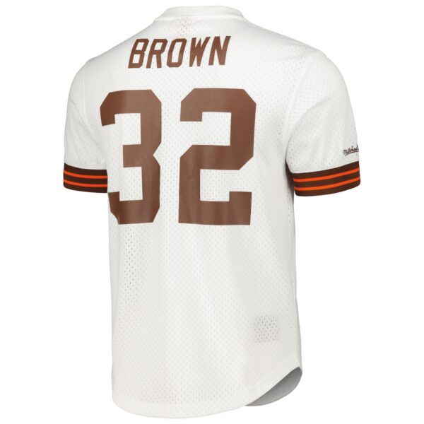 Men's Mitchell & Ness Jim Brown White Cleveland Browns Retired Player Name & Number Mesh Top - Image 3