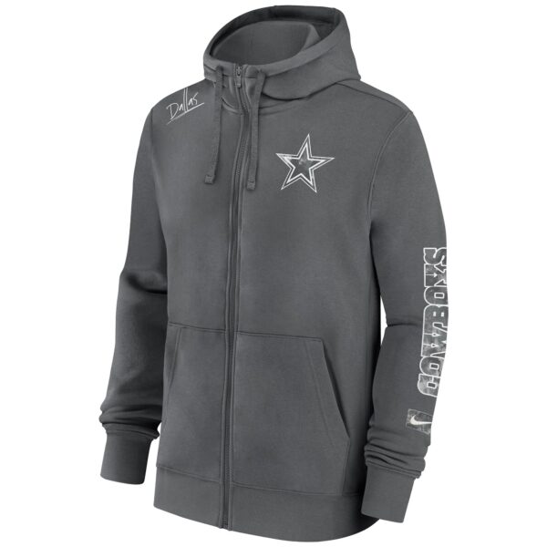 Men's Nike Charcoal Dallas Cowboys Primetime Club Full-Zip Hoodie - Image 2