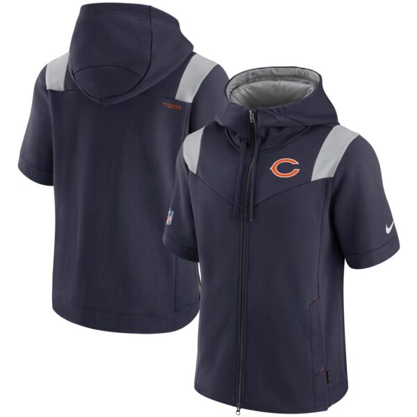 Men's Nike Navy Chicago Bears Sideline Showout Short Sleeve Full-Zip Hoodie