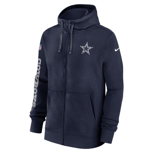 Men's Nike Navy Dallas Cowboys 2024 Sideline Club Full-Zip Hoodie - Image 2