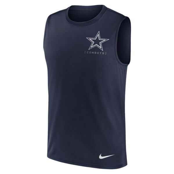 Men's Nike Navy Dallas Cowboys Large Logo Performance Muscle Tank Top - Image 2