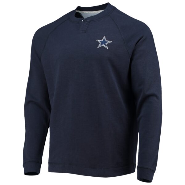 Men's Tommy Bahama Navy Dallas Cowboys Sunset Slub Raglan Henley Long Sleeve T-Shirt - Image 2