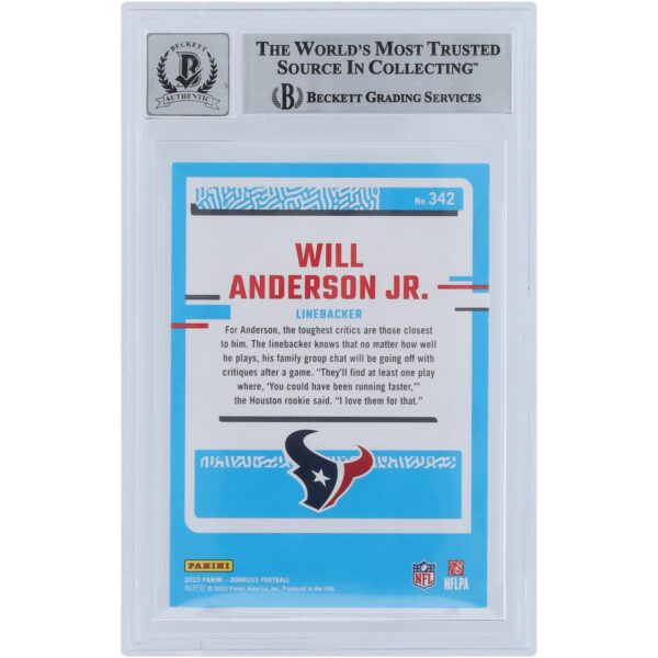 Will Anderson Jr. Houston Texans Autographed 2023 Panini Donruss #342 Beckett Fanatics Witnessed Authenticated 10 Rookie Card - Image 2