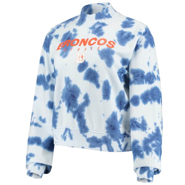 Women's Junk Food Navy Denver Broncos Tie-Dye Cropped Pullover Sweatshirt - Image 2