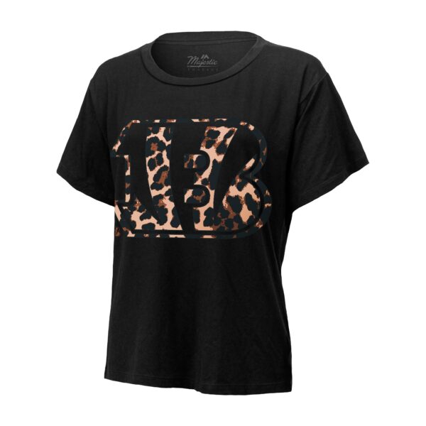 Women's Majestic Threads Joe Burrow Black Cincinnati Bengals Leopard Player Name & Number T-Shirt - Image 2