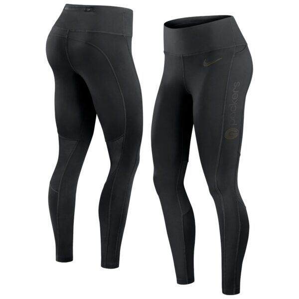 Women's Nike Black Green Bay Packers Edge Wordmark Performance Leggings