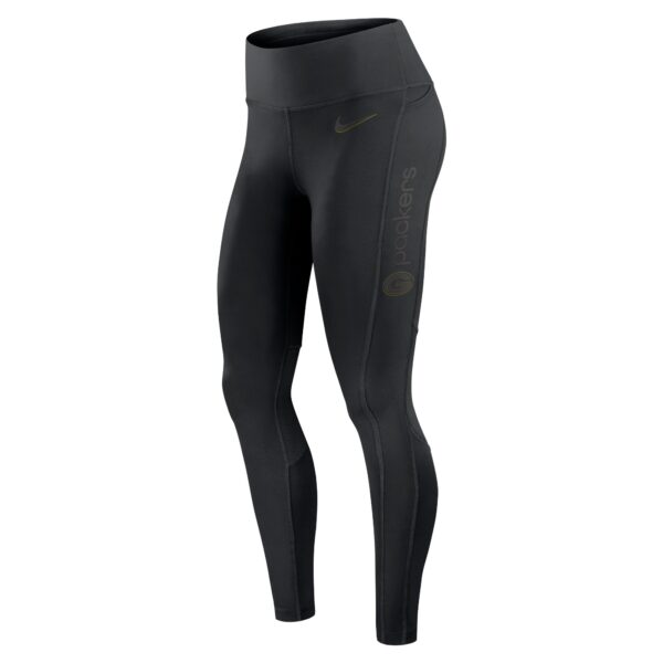 Women's Nike Black Green Bay Packers Edge Wordmark Performance Leggings - Image 2
