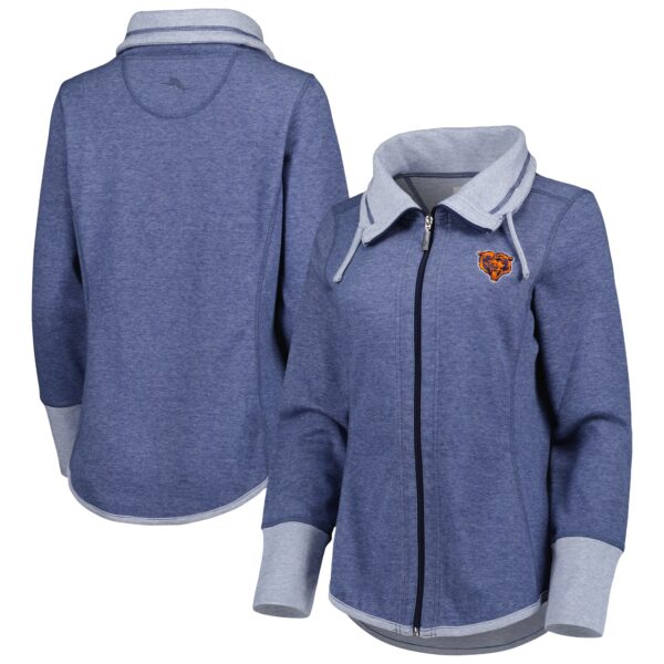 Women's Tommy Bahama Heathered Navy Chicago Bears Sport Sun Fade Full-Zip Sweatshirt - Image 2