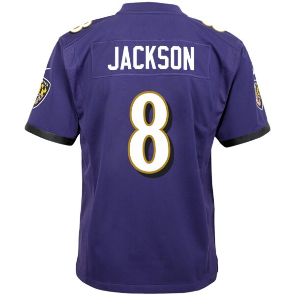 Youth Nike Lamar Jackson Purple Baltimore Ravens Game Jersey - Image 3