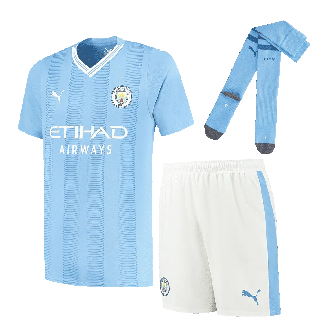 d167fb2f59 2023/24 Manchester City Home Whole Kit(Jersey+Shorts+Socks) - Image 1