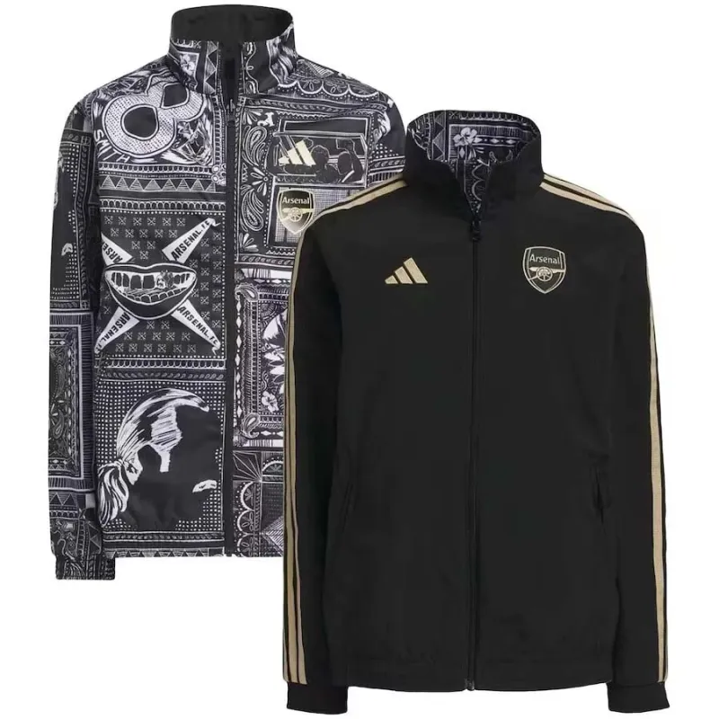 d3be0ad197-1 2023-2024 Arsenal Reversible Windbreaker Black-gray Soccer Jersey 1:1 Thai Quality - Image 1